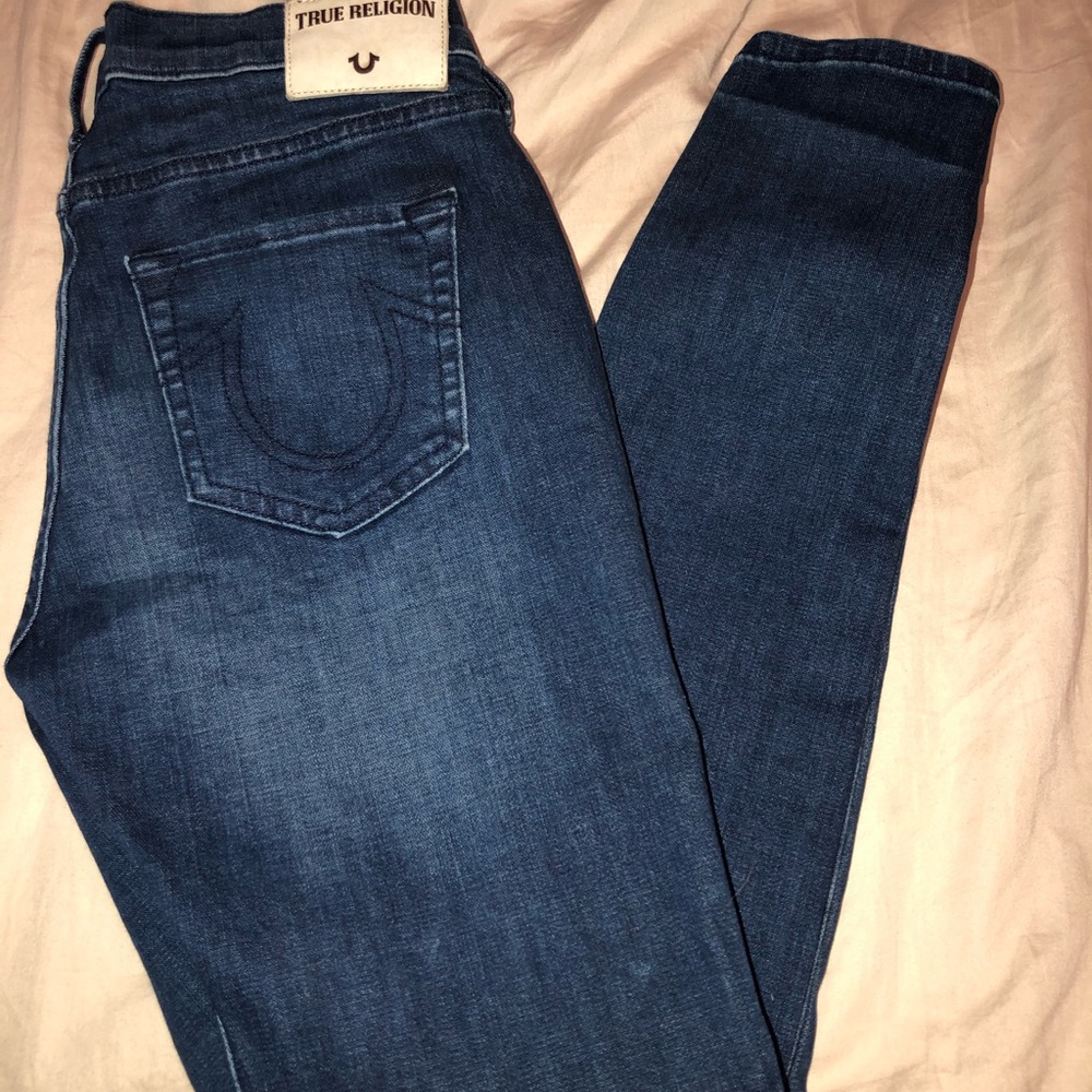 True Religion Blue Denim with knee slit detail